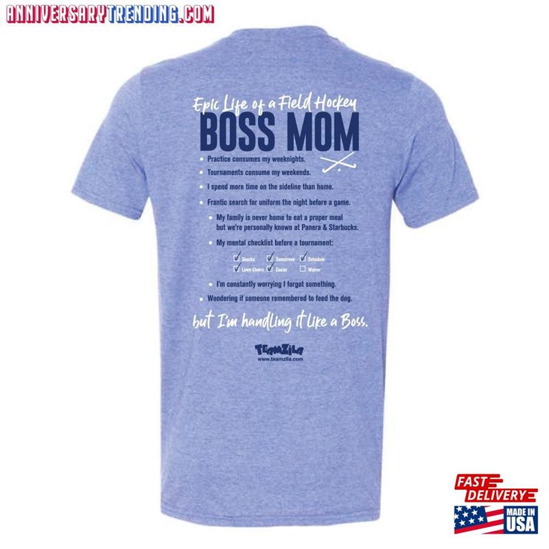 Field Hockey Boss Mom Blue Heather Short Sleeve T-Shirt Classic Sweatshirt – Bipubunny Store