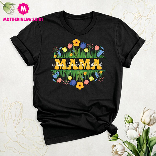 Floral Mama Shirt, Personalized Mom Shirt With Kids Names, Mothers Day Shirt, Wildflower Mom Shirt, Retro Mama Life Shirt, Custom Name Shirt