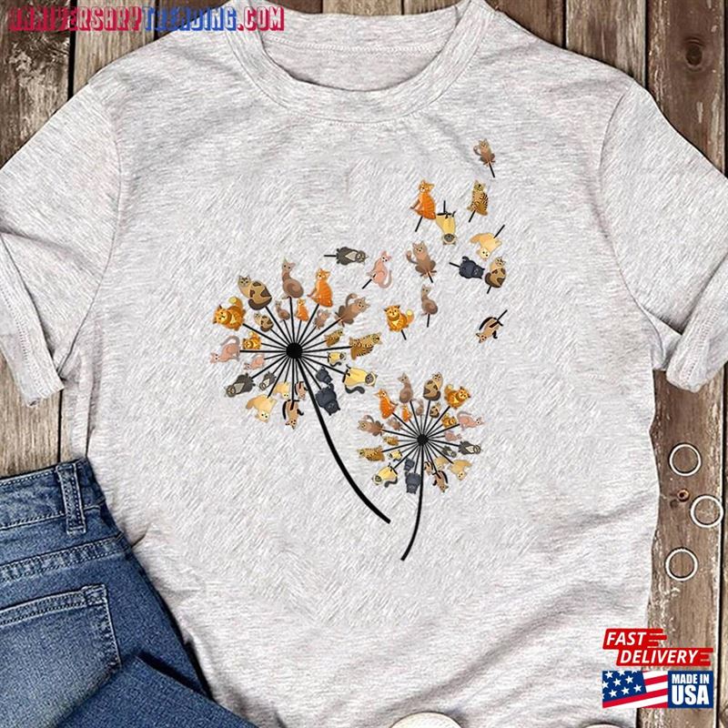 Flower Cat Dandelion Funny Animal Lovers Tees Men Women T-Shirt Gift For Sweatshirt Unisex – Bipubunny Store