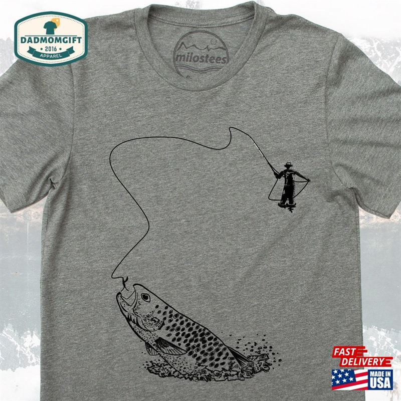 Fly Fish Shirt Graphic Of Fisherman Casting A Line For Catch Screen Print On Soft 50 Hoodie Sweatshirt