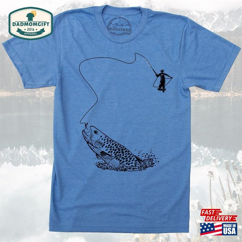 Fly Fish Shirt Graphic Of Fisherman Casting A Line For Catch Screen Print On Soft 50 Hoodie Sweatshirt