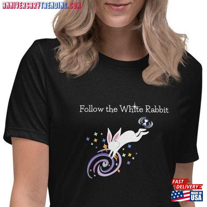 Follow The White Rabbit Relaxed Top Alice In Wonderland T-Shirt Unisex -Bipubunny Store