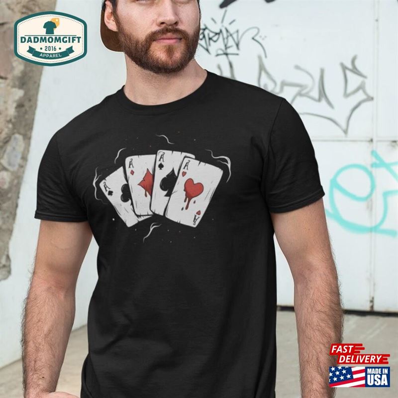 Four Aces T-Shirt Funny And Bold Ace Playing Card Men’s Short Sleeve Poker Casino Gift Idea Printed Gambling Hoodie Sweatshirt