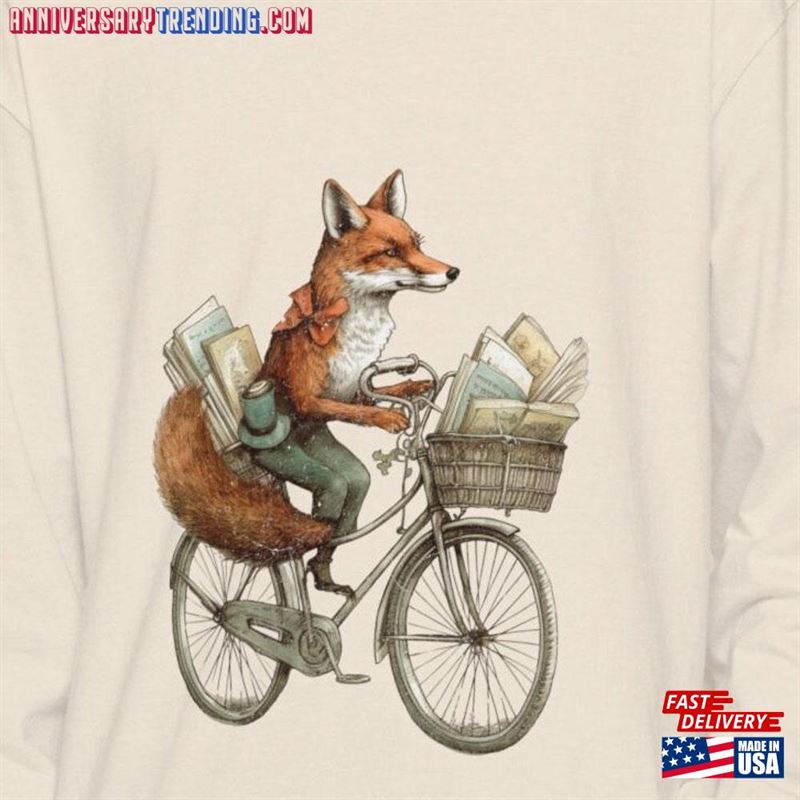 Fox On A Bike Long Sleeve Shirt Vintage Comfort Colors Tee Bookish Gift Sweatshirt Unisex – Bipubunny Store
