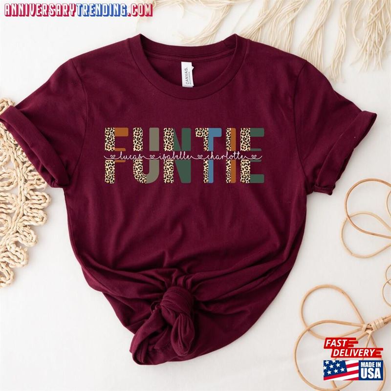 Funtie T-Shirt Leopard Personalized Aunt Shirt With Names Classic – Bipubunny Store