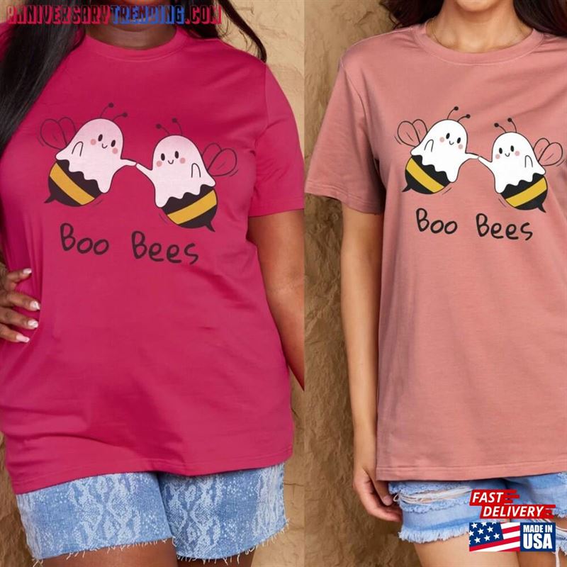 Ghost Boo Bees Halloween Shirt Pink Rose And White Cotton Cute T-Shirt Unisex Classic – Bipubunny Store