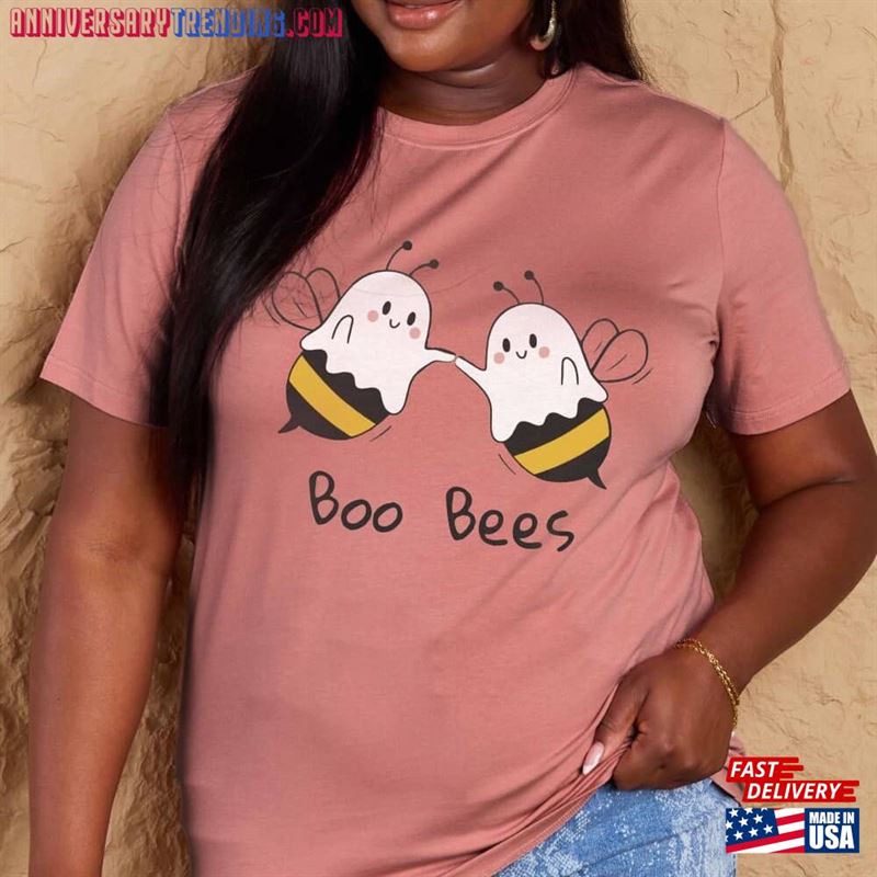 Ghost Boo Bees Halloween Shirt Pink Rose And White Cotton Cute T-Shirt Unisex Classic – Bipubunny Store