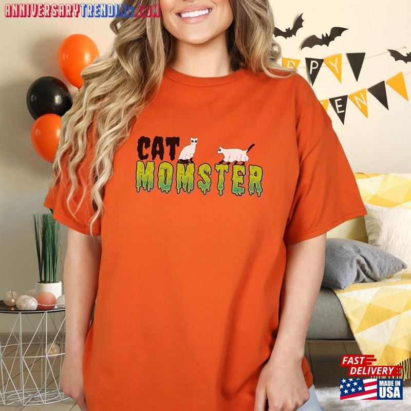 Ghost Cat Momster T-Shirt Women’s Halloween Top Classic Unisex – Bipubunny Store