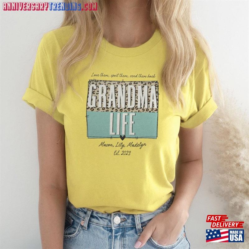 Grandma Life Leopard Shirt Personalized Birthday Gift Name For Grandmother Unisex Classic – Bipubunny Store