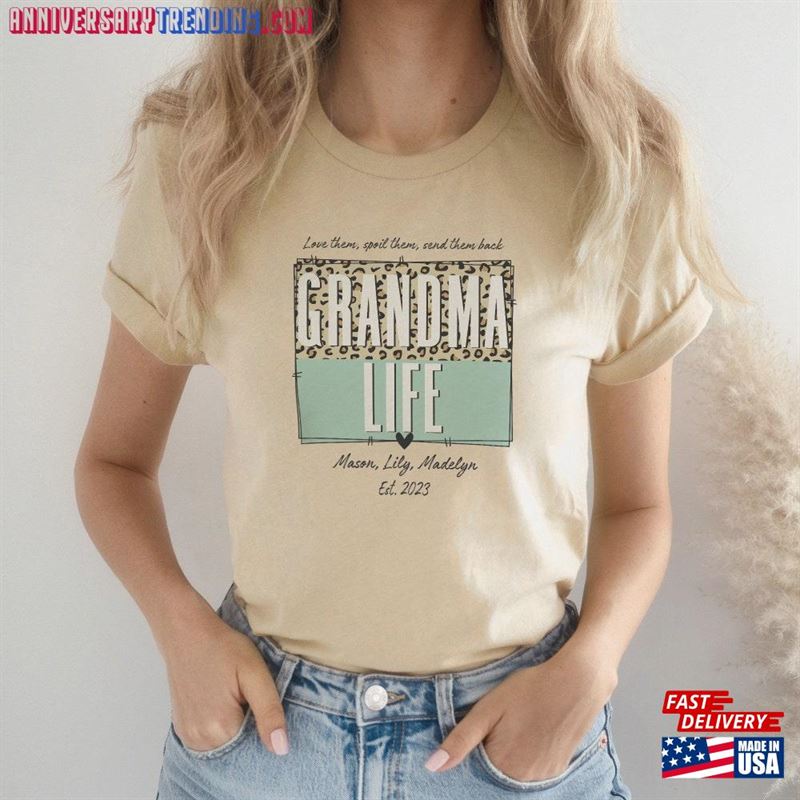 Grandma Life Leopard Shirt Personalized Birthday Gift Name For Grandmother Unisex Classic – Bipubunny Store