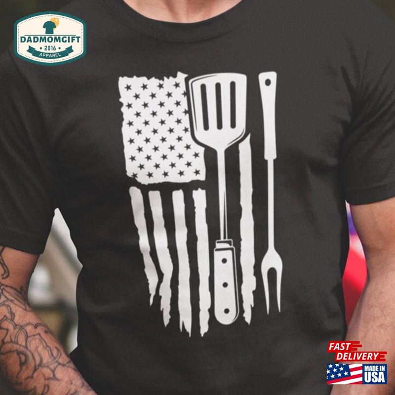 Grill Grilling Flag Shirt Gifts For Men Smoker Accessory Unisex T-Shirt