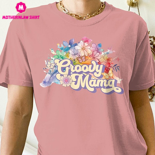 Groovy Mama Rainbow Watercolor Aesthetic T-shirt, Butterflies with Retro Lettering, Hippie Flower Power Tee, Groovy Vibes Shirt, Hippie mom