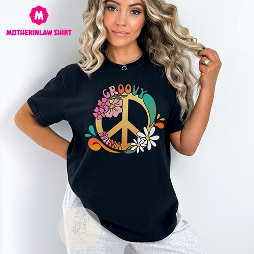 Groovy Mama Retro Peace Sign T-Shirt, Retro Mom Shirt, Trendy Mom Shirt, Groovy Shirt, Gift for Mom,Unisex Garment-Dyed T-s