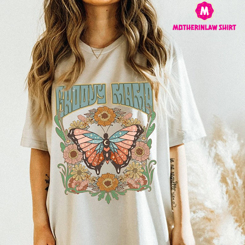 Groovy Mama Shirt Retro Mom Tee 70’s, Flower Butterfly Momma Top, Hippie Birthday Party Apparel 70s, Mommy Boho Pregnancy Reveal Oversized