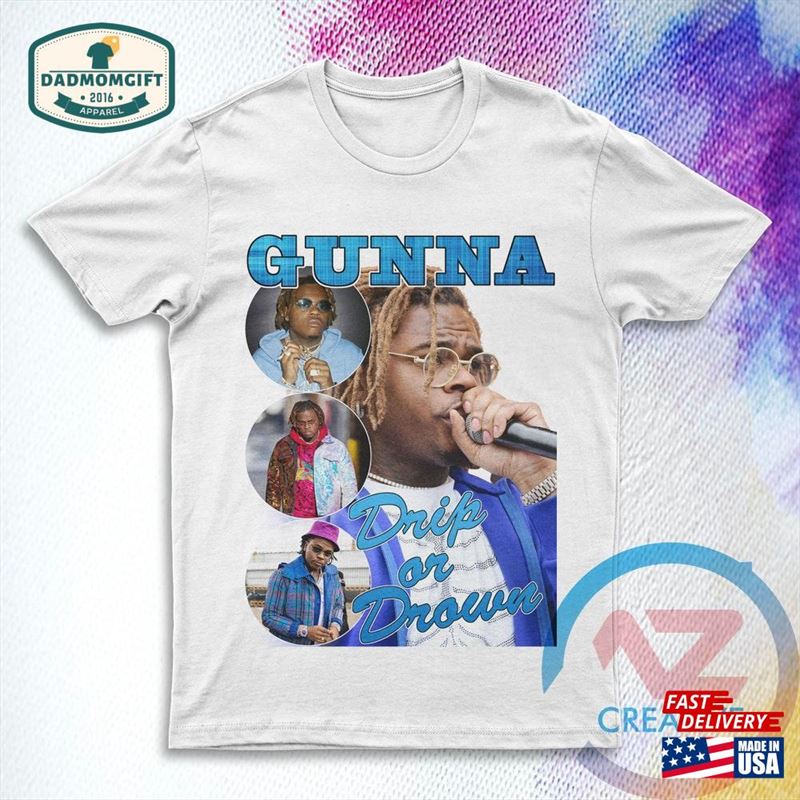 Gunna Shirt Drip Or Drown Short Sleeve Unisex Vintage Style T-Shirt Bootleg Rap Tee Sweatshirt