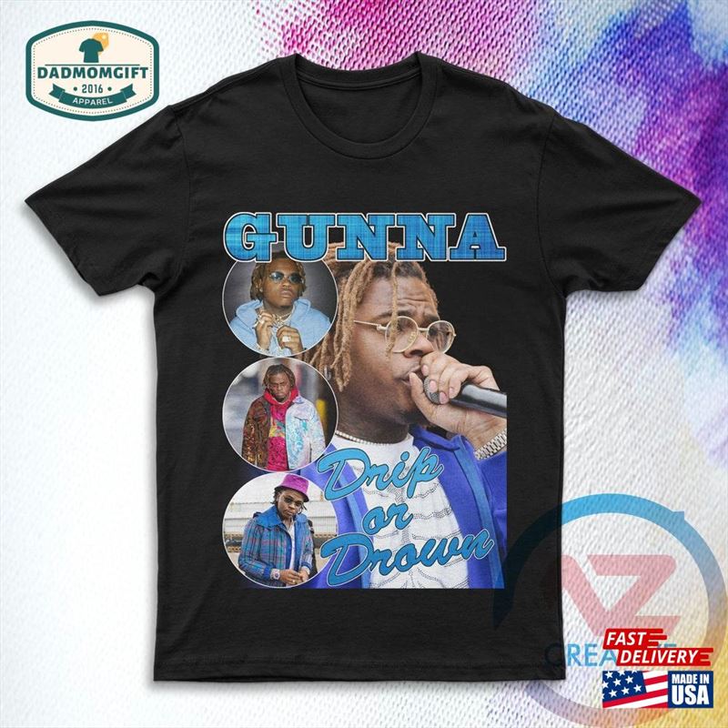 Gunna Shirt Drip Or Drown Short Sleeve Unisex Vintage Style T-Shirt Bootleg Rap Tee Sweatshirt