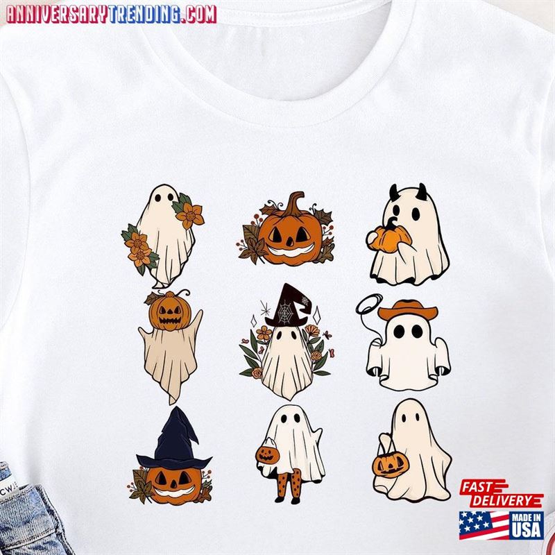 Halloween Ghost Shirt Funny Sweatshirt Family Retro Tee Sweater Cute Spooky Season S332 Unisex Classic -Bipubunny Store