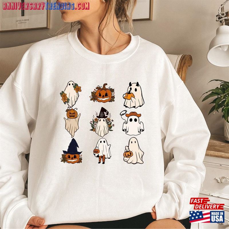 Halloween Ghost Shirt Funny Sweatshirt Family Retro Tee Sweater Cute Spooky Season S332 Unisex Classic -Bipubunny Store