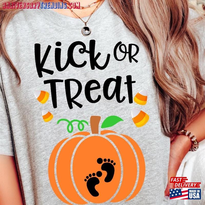 Halloween Pregnancy Shirt Cute Mom To Be Pumpkin Kick Or Treat Sweatshirt T-Shirt – Bipubunny Store