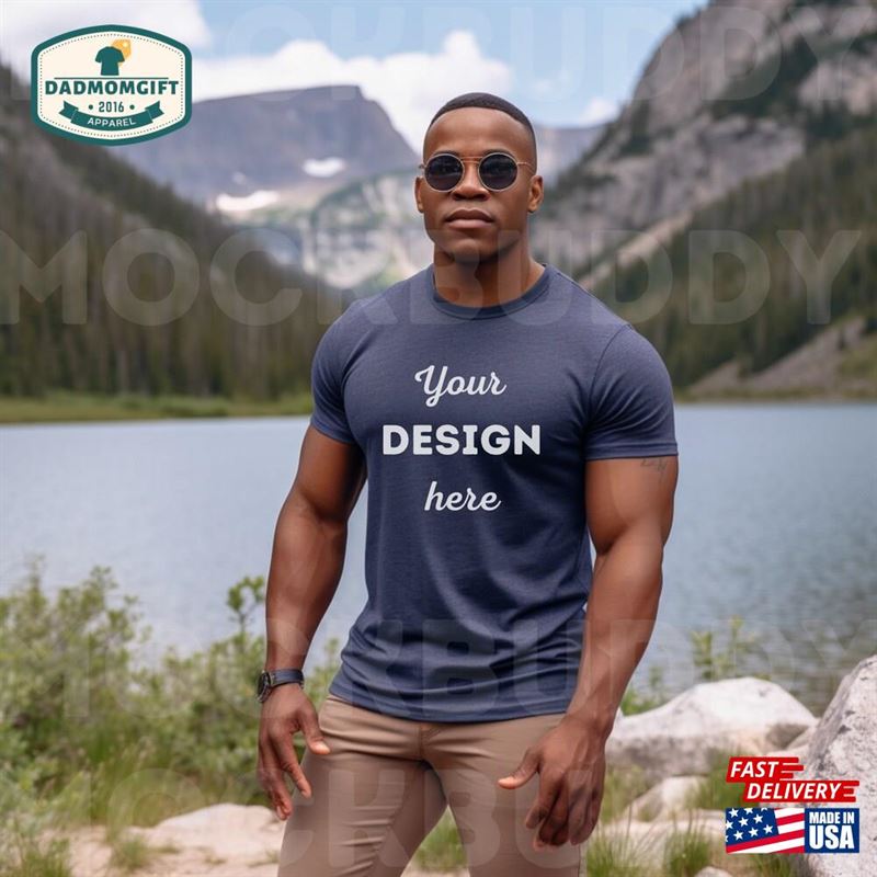 Heather Navy Bella Canvas 3001 T-Shirt Mockup Mock Up For Men Hoodie