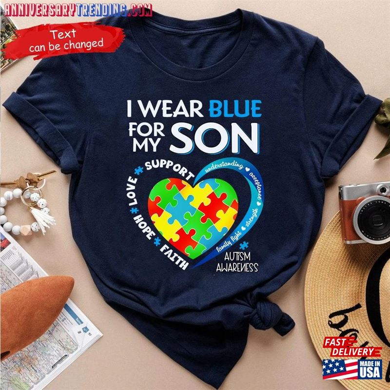 I Wear Blue For Autism Awareness Family Shirt Gift Unisex Hoodie -Bipubunny Store