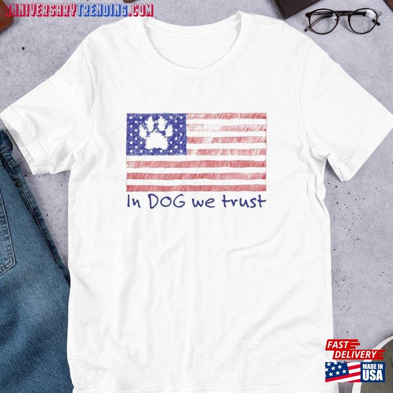 In Dog We Trust T Shirt Lover Rescue Dogs Distressed Color American Flag Paw Unisex Hoodie – Bipubunny Store