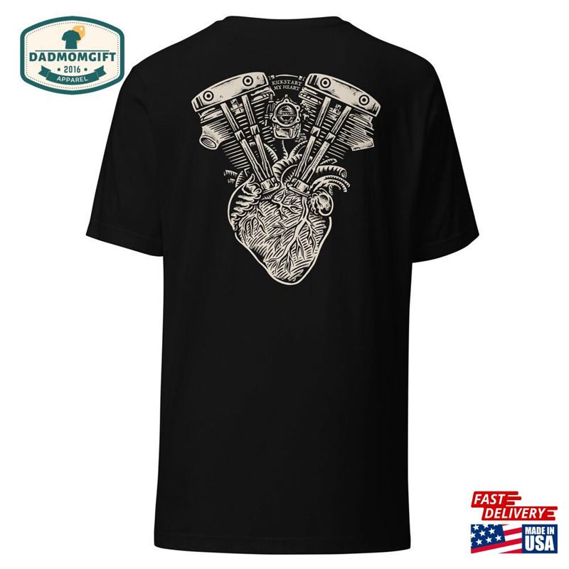 Kickstart My Heart Shovelhead Motorcycle And Soul Biker Shirt For Men Available In Lightweight Or Heavy Duty Back Print Only Hoodie Sweatshirt