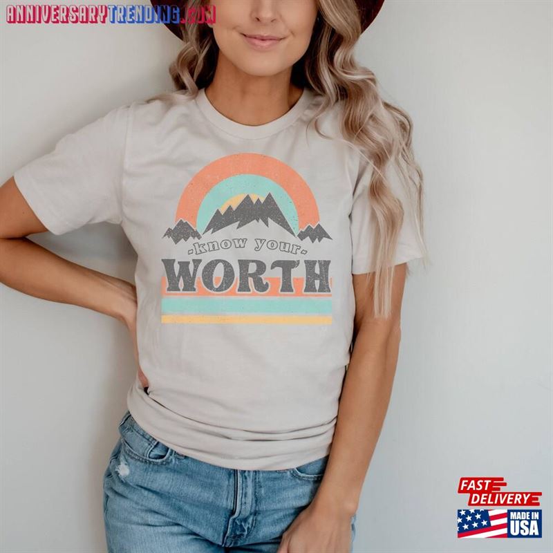 Know Your Worth Vintage Mountain Rainbow Graphic Tee Mom Mothers Day Tribe Tribal Gifts For Moms Unisex T-Shirt – Bipubunny Store