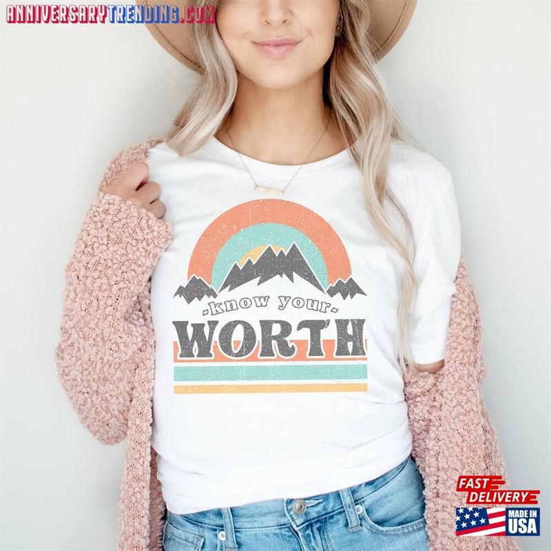 Know Your Worth Vintage Mountain Rainbow Graphic Tee Mom Mothers Day Tribe Tribal Gifts For Moms Unisex T-Shirt – Bipubunny Store