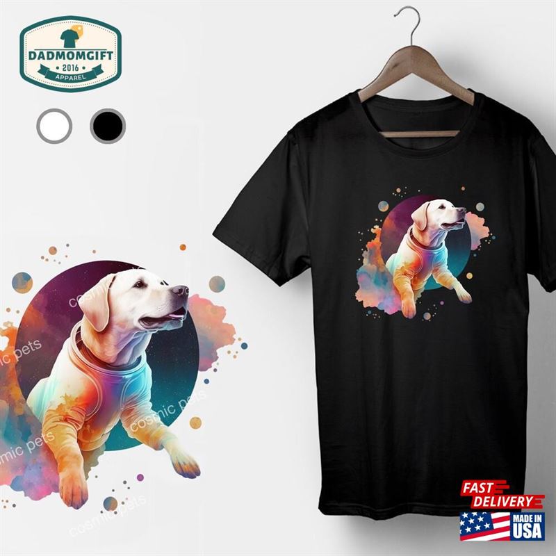 Labrador Custom Made T Shirt With A Artistic Illustration Of Dog Astronaut Exploring The Cosmos And Space Personalised Gift For Pet Owner Classic T-Shirt