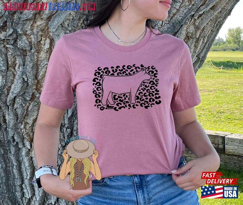 Leopard Background Steer Graphic Tee Show Cattle T-Shirt Classic – Bipubunny Store