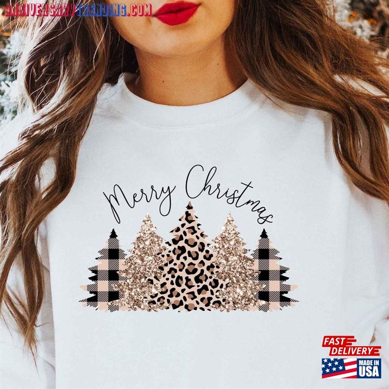 Leopard Christmas Shirt Merry Tree Unisex Hoodie – Bipubunny Store