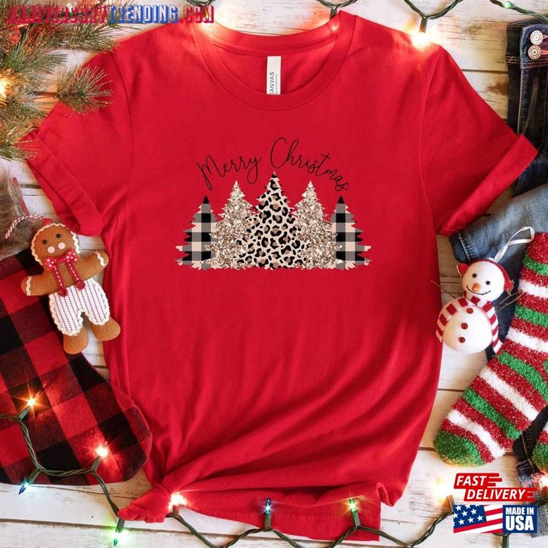 Leopard Christmas Shirt Merry Tree Unisex Hoodie – Bipubunny Store