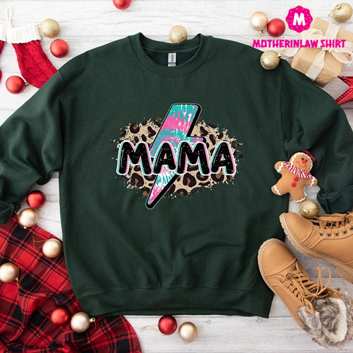 Leopard Mama Thunderbolt Hoodie, Mother’s Day Crewneck, Leopard Printed Sweatshirt, Gift For Mom, Mommy Mama Sweater, Mom Sweat, Mama Gifts