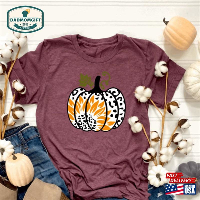 Leopard Sunflower Pumpkin Shirt Cute Fall Hoodie Unisex