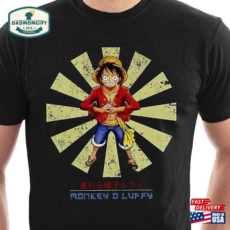 Luffy Retro Anime T-Shirt Men’s Fun Comedy Shirts Unisex Style 100% Cotton Adults Hoodie Sweatshirt