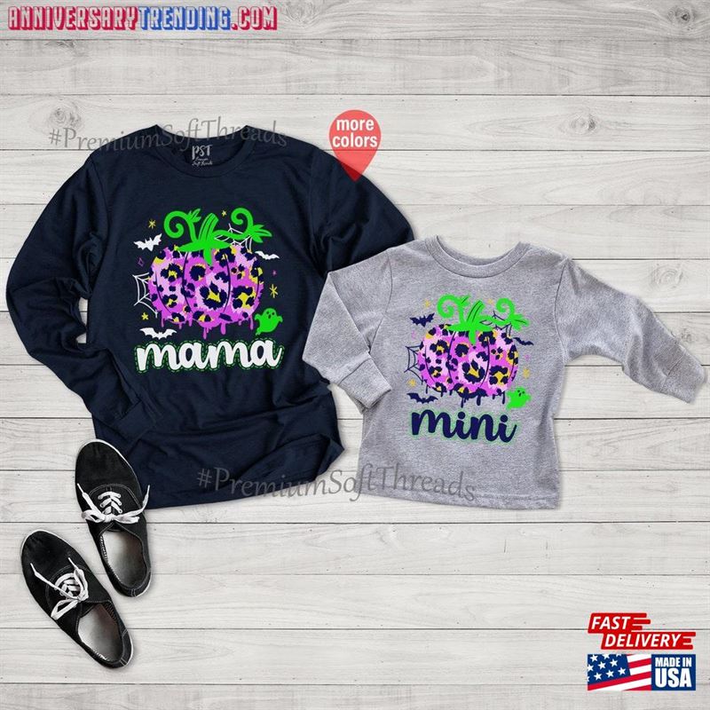 Mama And Mini Halloween Long Sleeve Matching Mommy Me Shirt Pumpkin T-Shirt Classic -Bipubunny Store