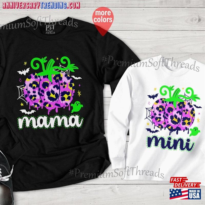 Mama And Mini Halloween Long Sleeve Matching Mommy Me Shirt Pumpkin T-Shirt Classic -Bipubunny Store