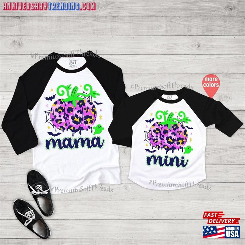 Mama And Mini Halloween Raglan Matching Mommy Me Pumpkin T-Shirt Unisex -Bipubunny Store