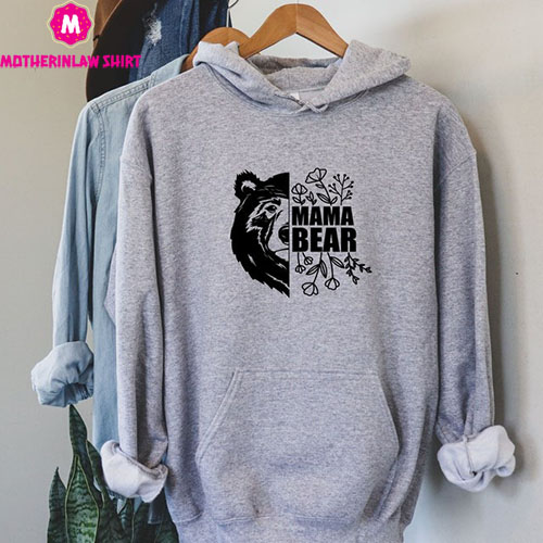 Mama Bear drawstring Hoodie, Floral Prints, Ladies Long Sleeve Floral Mom Bear shirt, Mother Day, Boho Mama bear Hoodie, Sweatshirt,Mom Gift