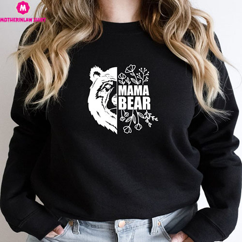 Mama Bear drawstring Hoodie, Floral Prints, Ladies Long Sleeve Floral Mom Bear shirt, Mother Day, Boho Mama bear Hoodie, Sweatshirt,Mom Gift