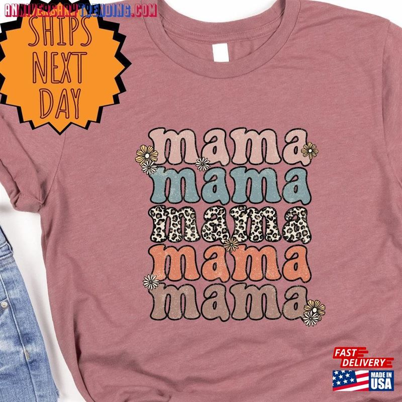 Mama Leopard Shirts Retro T-Shirt Mommy Floral Classic Unisex -Bipubunny Store