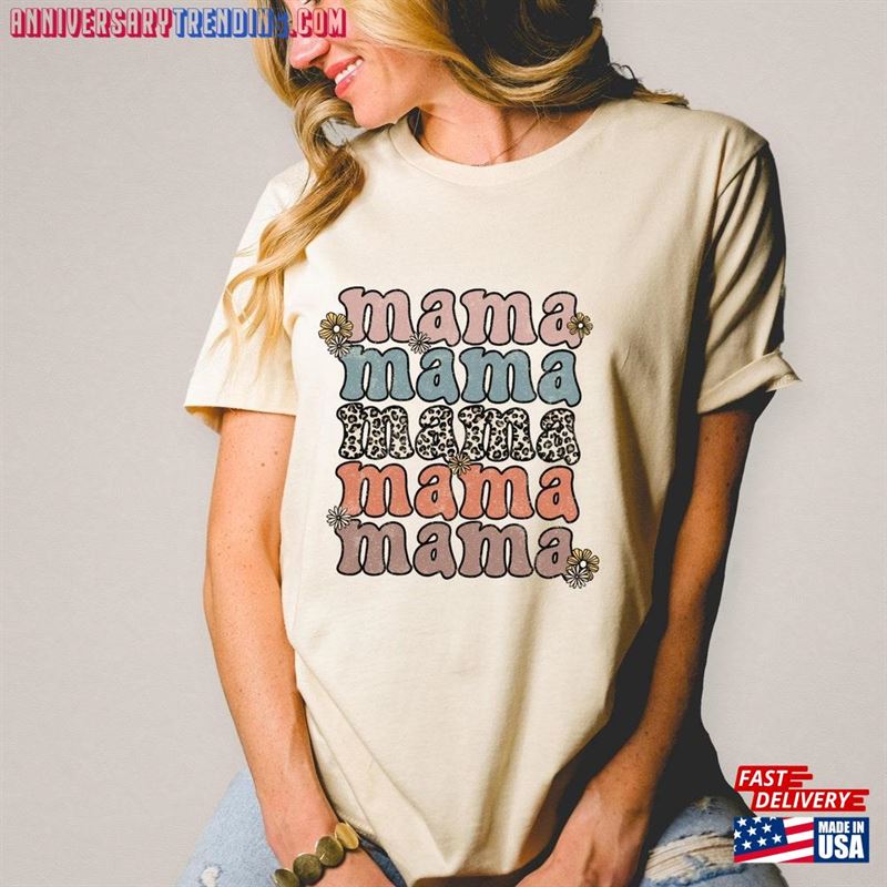 Mama Leopard Shirts Retro T-Shirt Mommy Floral Classic Unisex -Bipubunny Store