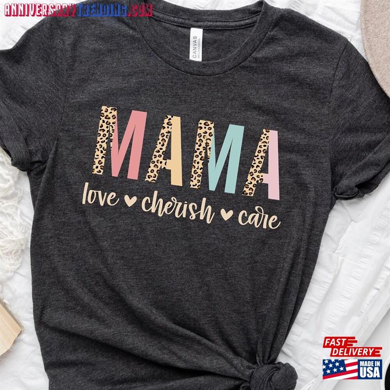 Mama Love Cherish Care T-Shirt Shirt With Leopard And Glitter Aesthetic Mothers Day Gift Sweatshirt – Bipubunny Store