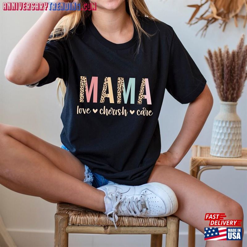 Mama Love Cherish Care T-Shirt Shirt With Leopard And Glitter Aesthetic Mothers Day Gift Sweatshirt – Bipubunny Store