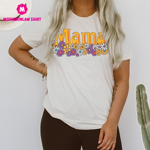 Mama retro floral shirt, Retro mama shirt, mama 70s writing shirt, floral mama shirt, retro text mom and me set