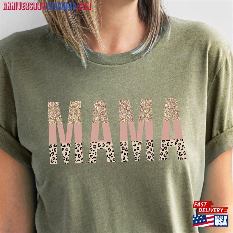 Mama T-Shirt Shirt With Leopard And Glitter Aesthetic Mothers Day Gift Classic Unisex – Bipubunny Store