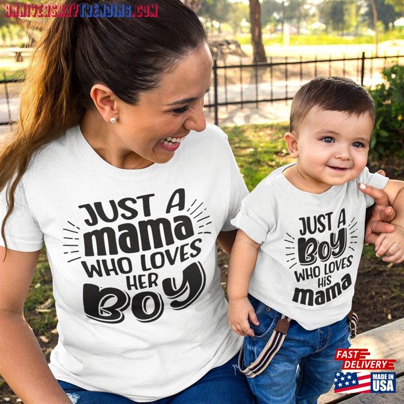 Matching Mommy And Me Shirts Just A Boy Who Loves His Mama Cute Mother Son Outfit Classic Hoodie – Bipubunny Store