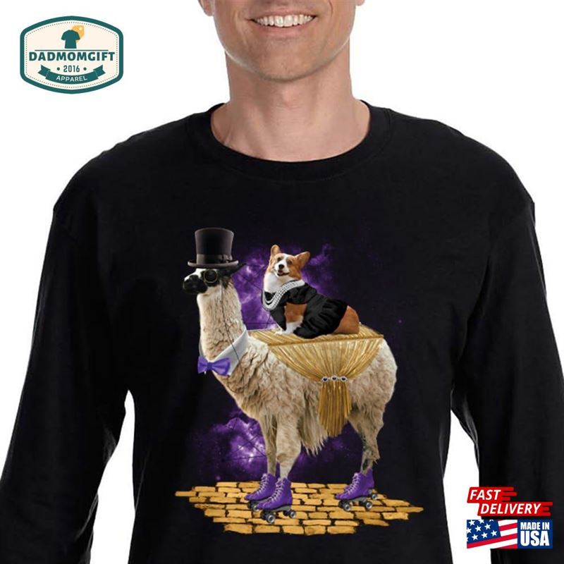 Men’s Corgi Express Llama Alpaca Dog Pet Puppy Space Galaxy Alien Rollerblades Wild Animal Zoo Ufo Long Sleeve T-Shirt Sweatshirt Hoodie