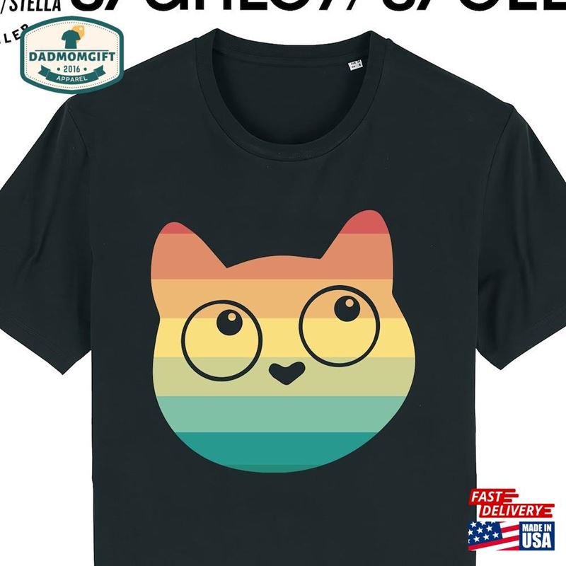 Mens Funny Cat T-Shirt Retro Rainbow Classic Unisex